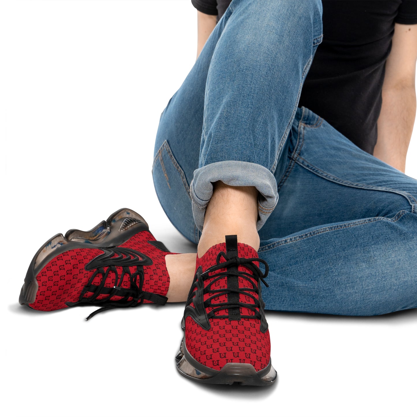 nY Red And Black Men's Mesh Sneakers